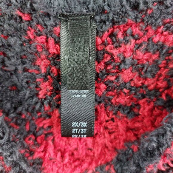 SKIMS Buffalo Plaid Fuzzy Knit Sweater 2X Red Black Cozy Oversized Soft - Picture 7 of 11